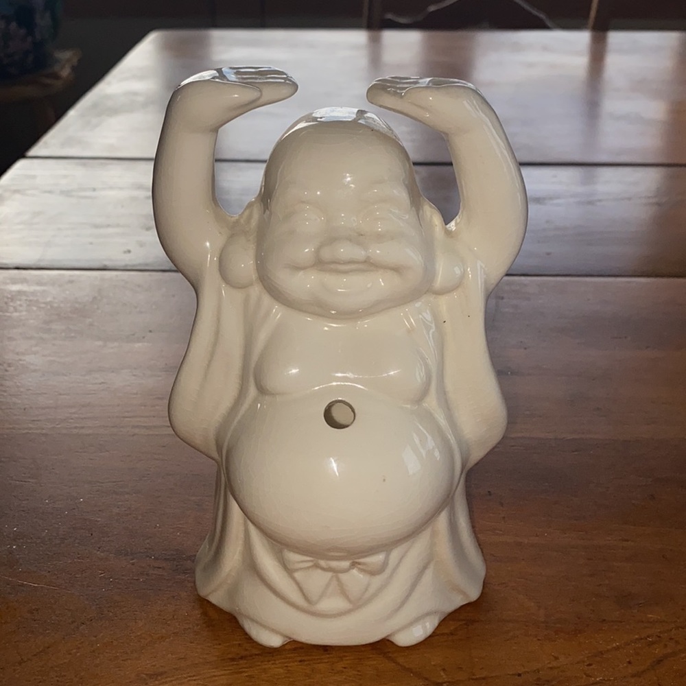 Vintage Benihana of Tokyo happy Buddha cream cocktail glass with straw hole